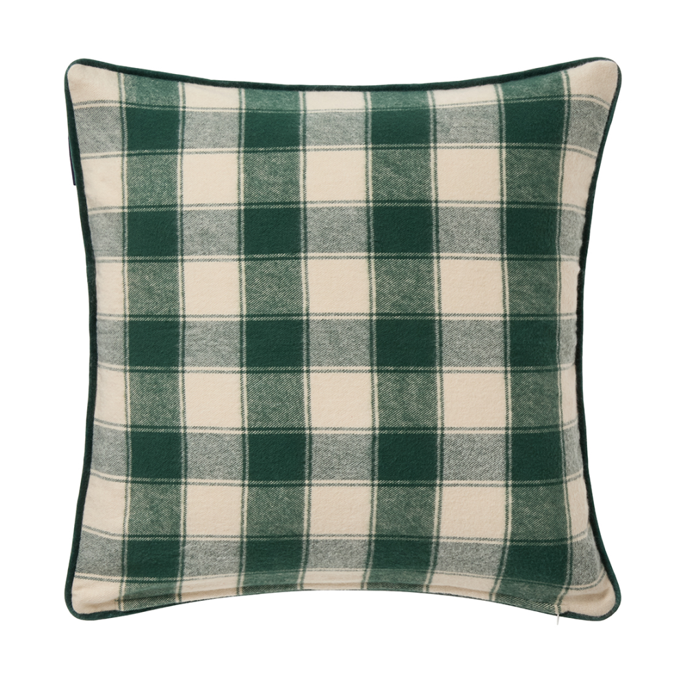 Wrapped checked eko. flannel kuddfodral 50x50 cm, Light beige-green