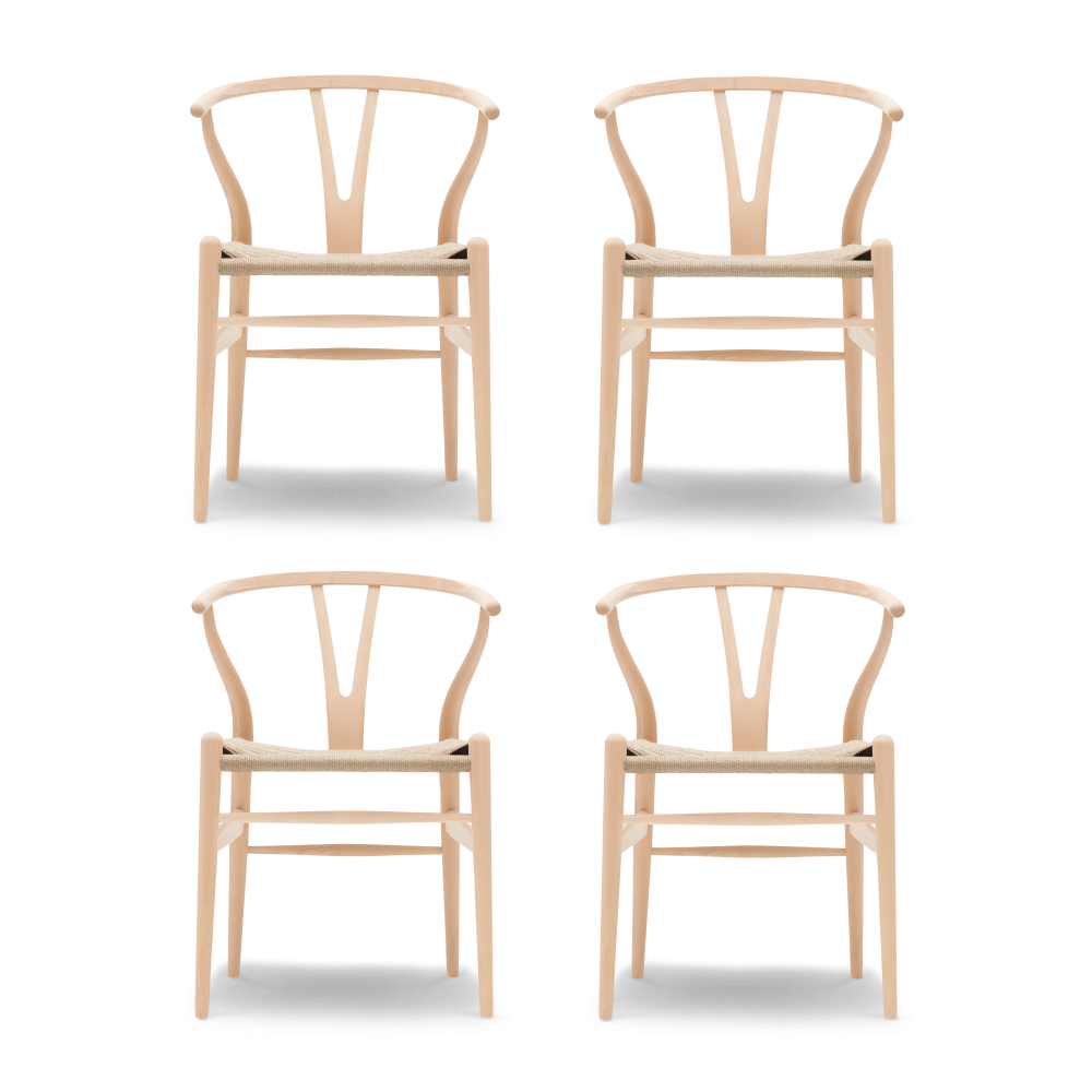 CH24 Y-stol - Såpad bok-naturflätad, 4-pack