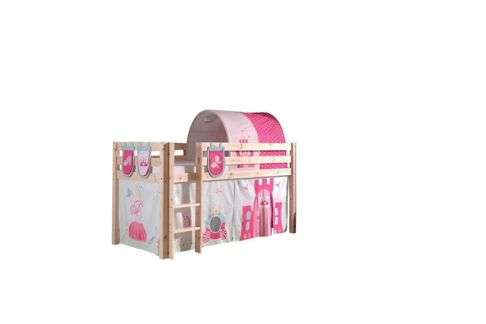 Halvhöjdssäng med gardin Pino Princess Naturlig, Naturlig, Utan rutschkana, Prinsessa, 3