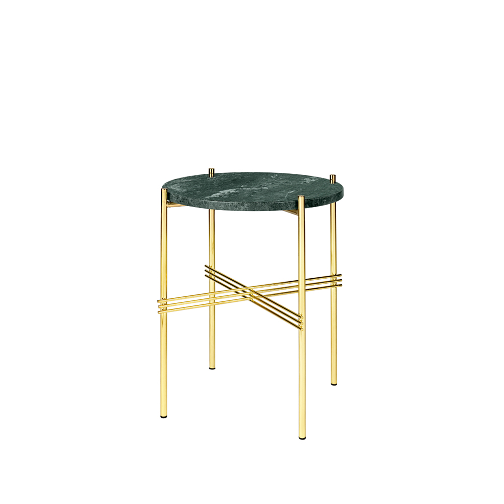 TS Round sidobord, green guatemala marble, ø40, mässingsstativ