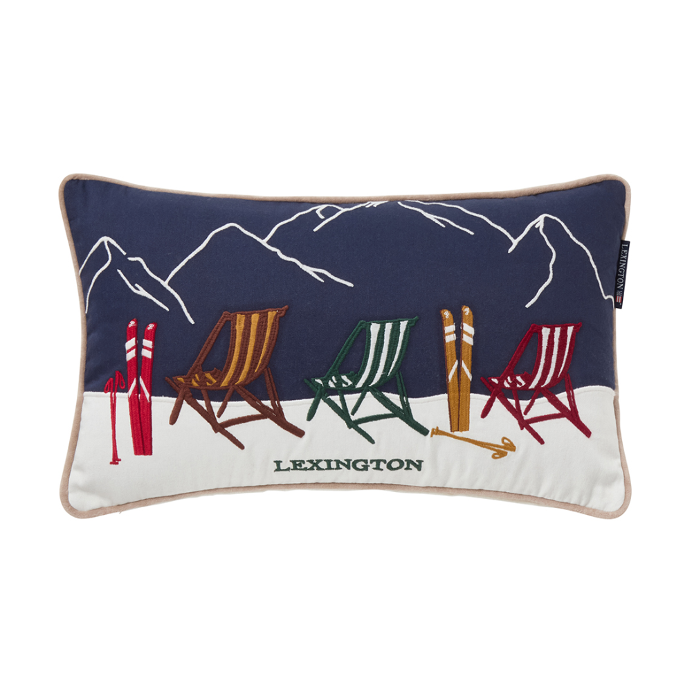 Ski resort ekologisk bomull twill kudde 30x50 cm, White-Dark blue