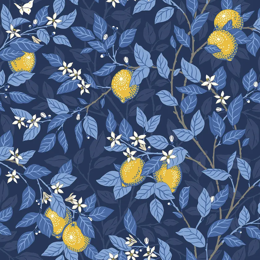 Boråstapeter - Citronträd - Blue & White
