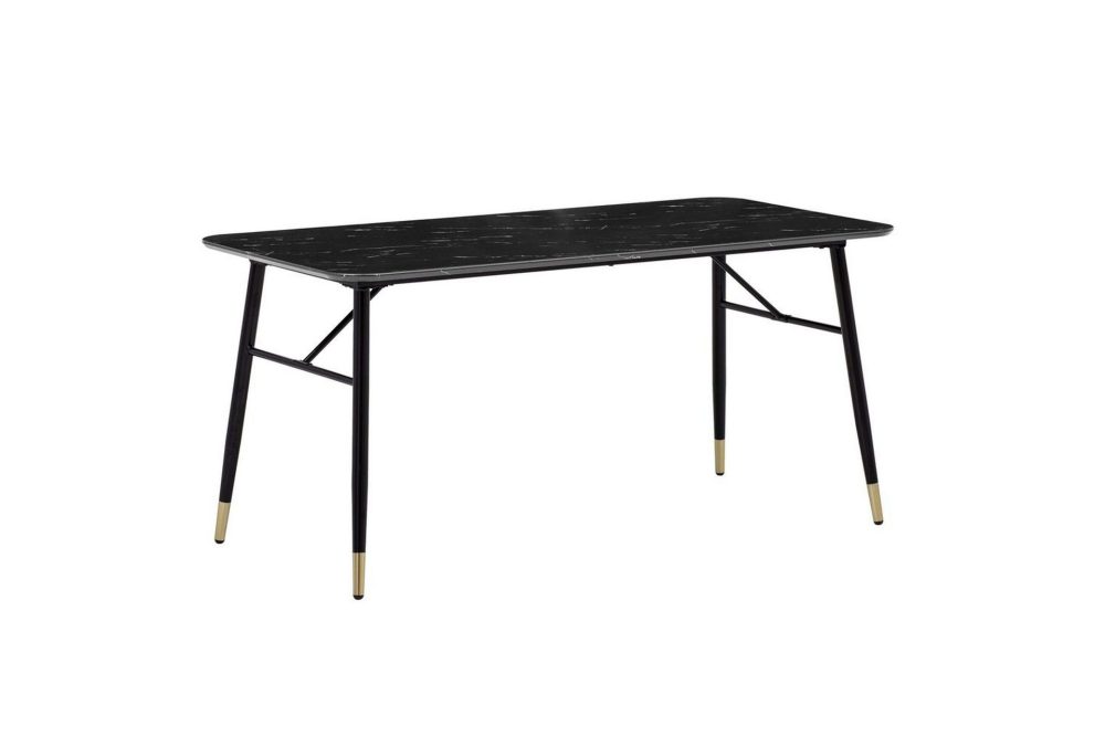 Matbord Wohnling Modern stil MDF med metallben med gyllene spetsar Marmor, Svart, 120x60 cm