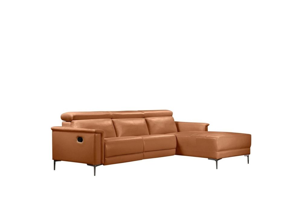 Hörnsoffa 3-sits Lund Cognac, Läder/PU, Höger manuell vilstol