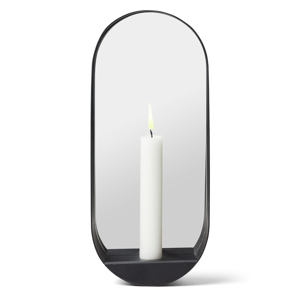 Glim spegel/ljusstake oval 12x28 cm, Svart