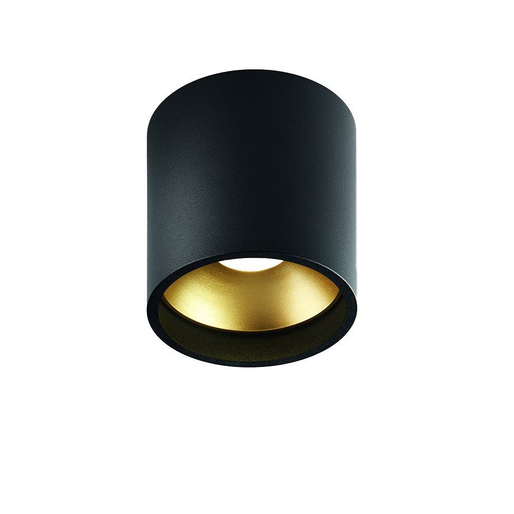 Solo Round spotlight, black/gold, 3000 kelvin
