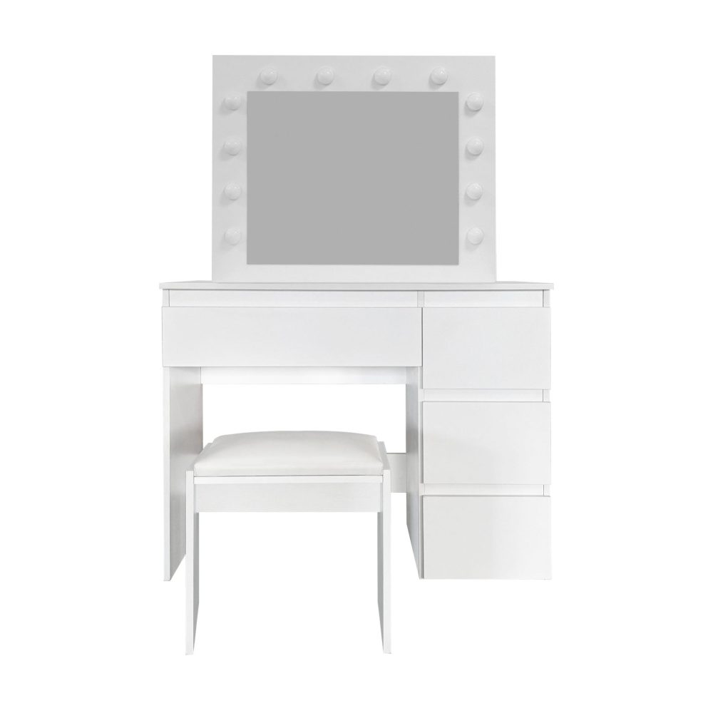 Glow Sminkbord 94 cm med spegel lådor och pall - LED Belysning