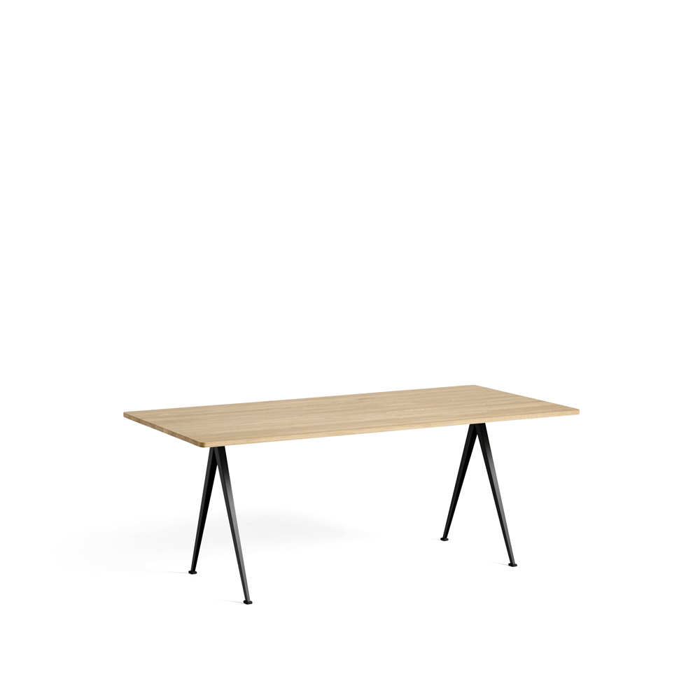 Pyramid 02 matbord, Oak matt lacqured-190x85cm-svart stålstativ