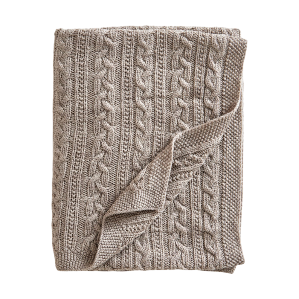 Babyfilt stickad merinoull 80x100 cm, Oatmeal