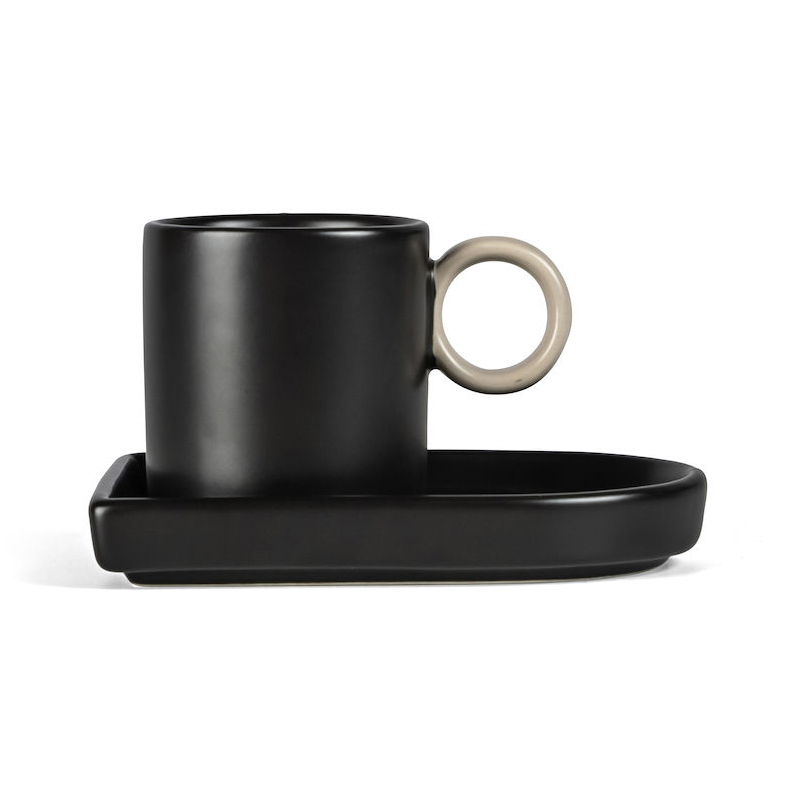 Niki espressokopp med fat, Black-beige